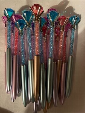 Packed Party Gem Top Ballpoint Pens in Blue, Pink & Gold